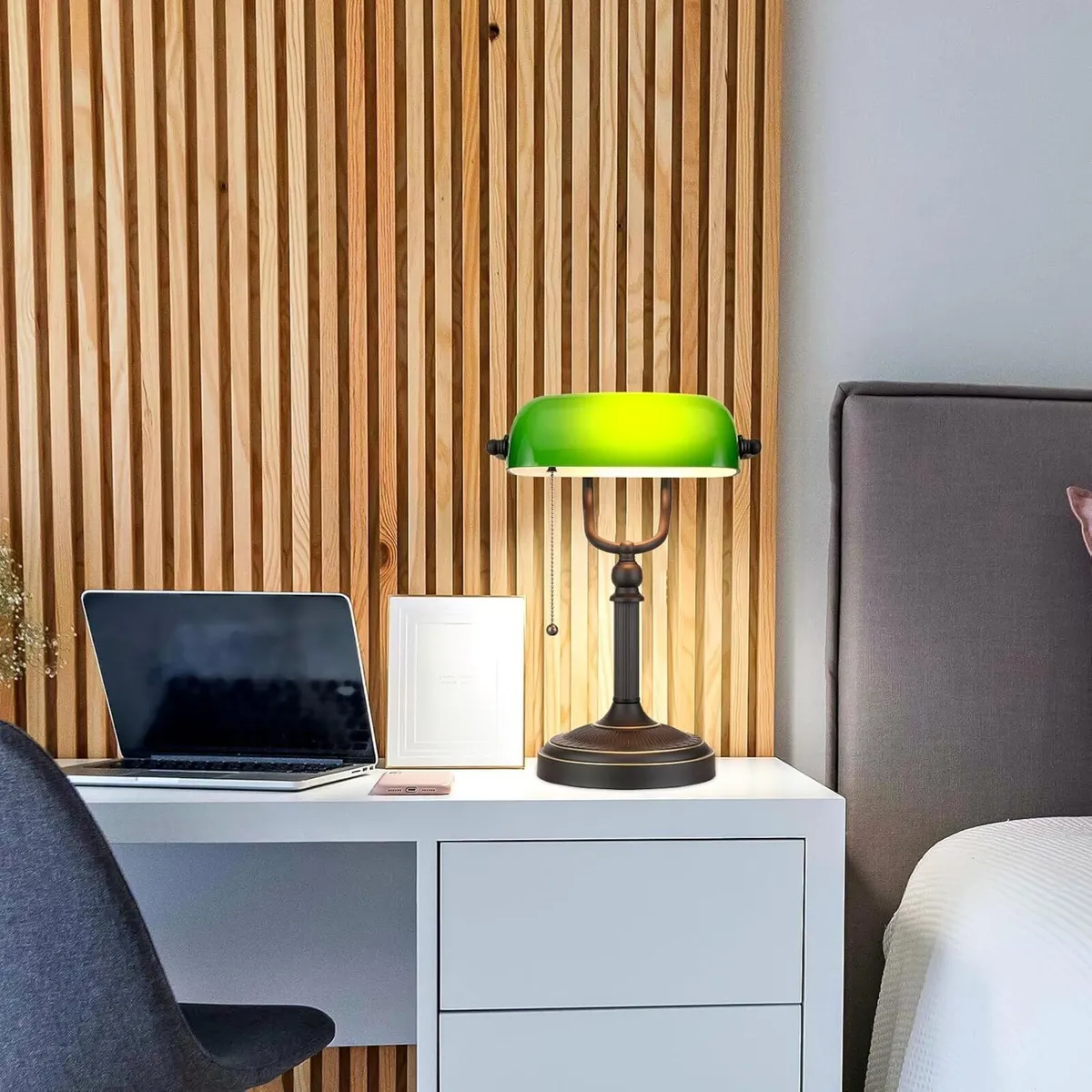 Glass Bankers Desk Lamp USB Fast Charging Port - Image 2
