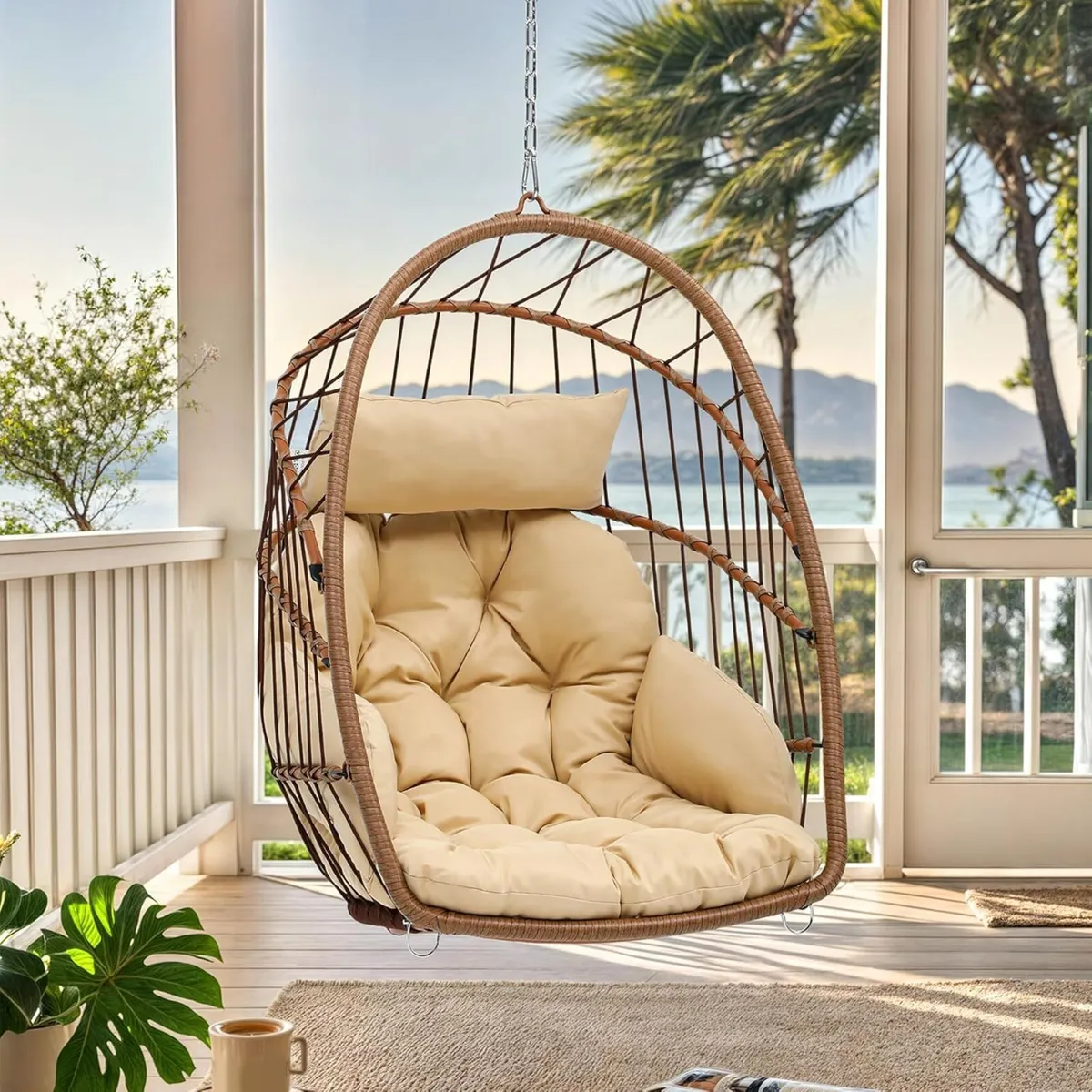 Rattan Swing Chair Hanging Cushioned Egg in Ft - Image 1