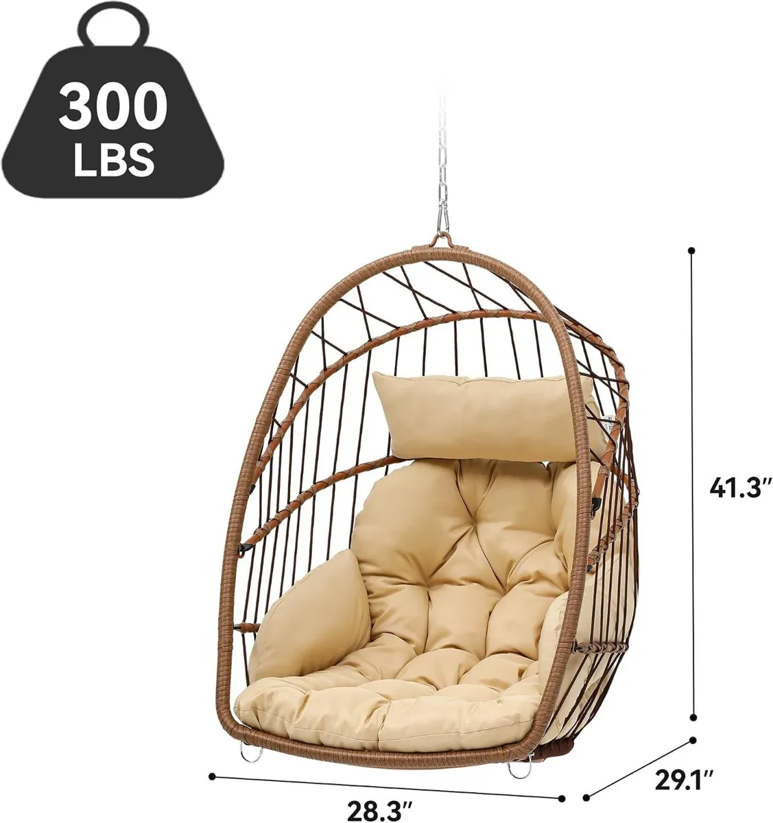 Rattan Swing Chair Hanging Cushioned Egg in Ft - Image 2