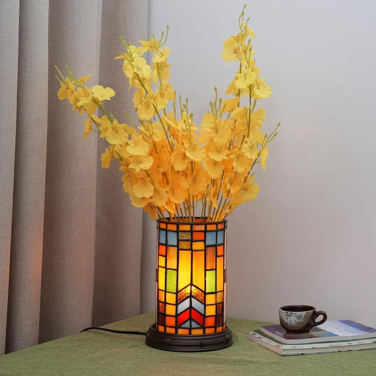 Tiffany Style Stained Glass Bohemian Block Table - Image 2