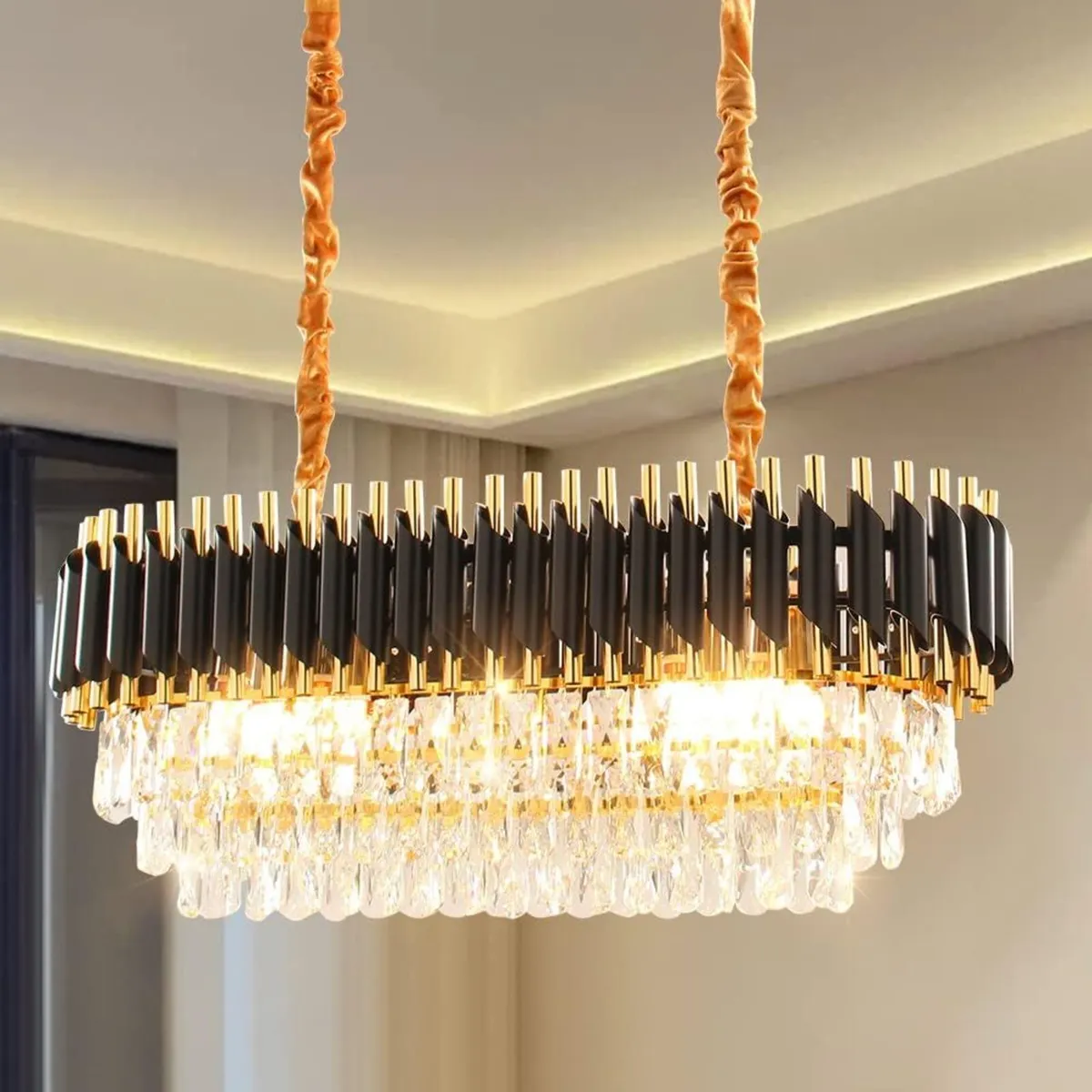 Oval K9 Crystal Chandelier 10-Light E14 Pendant - Image 1