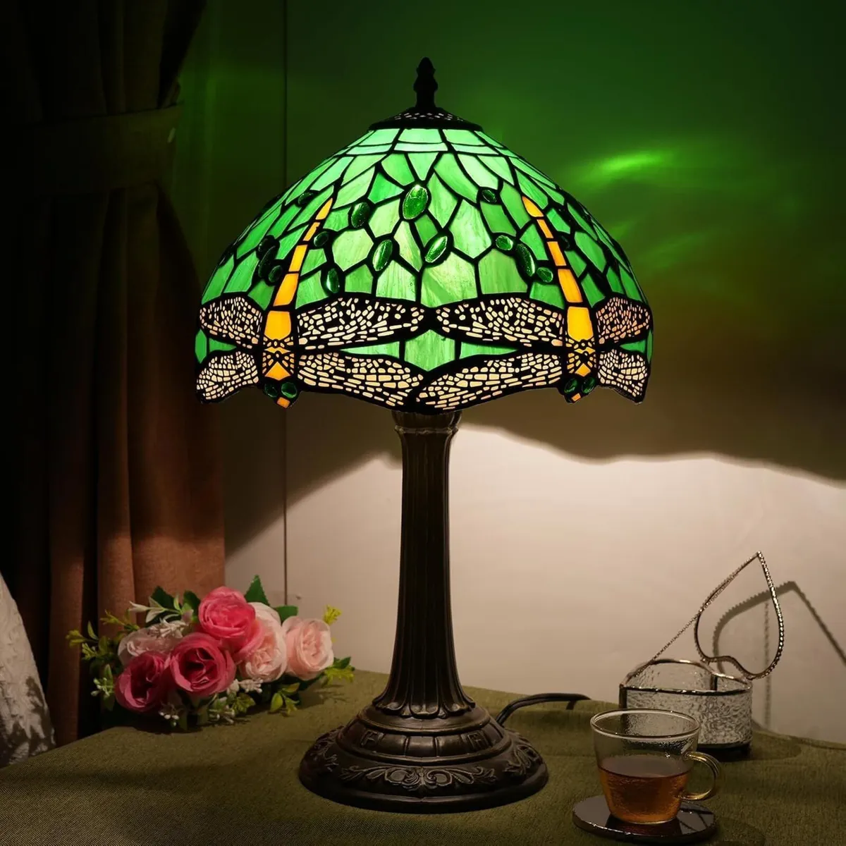Tiffany Lamp Dragonfly Stained Glass Table - Image 3
