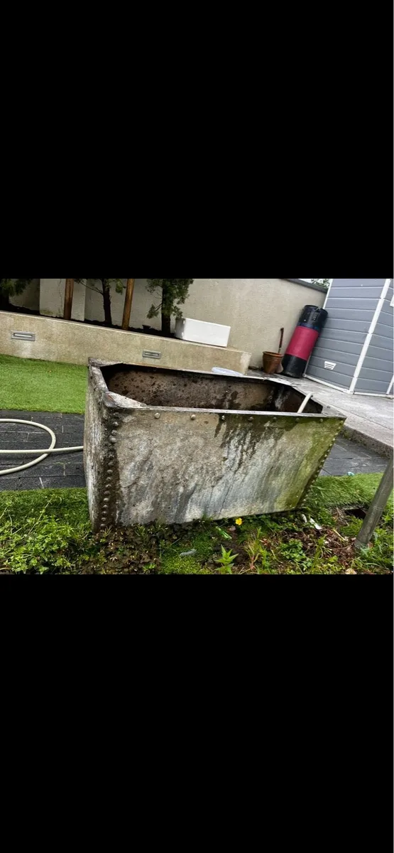 Vintage Riveted Galvanised Steel Tank - Image 1