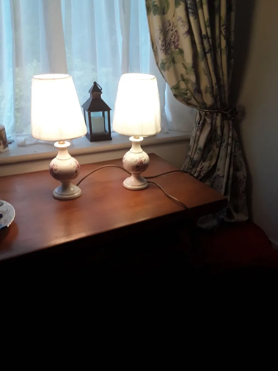 2  vintage lampshades two new white plated shades - Image 1