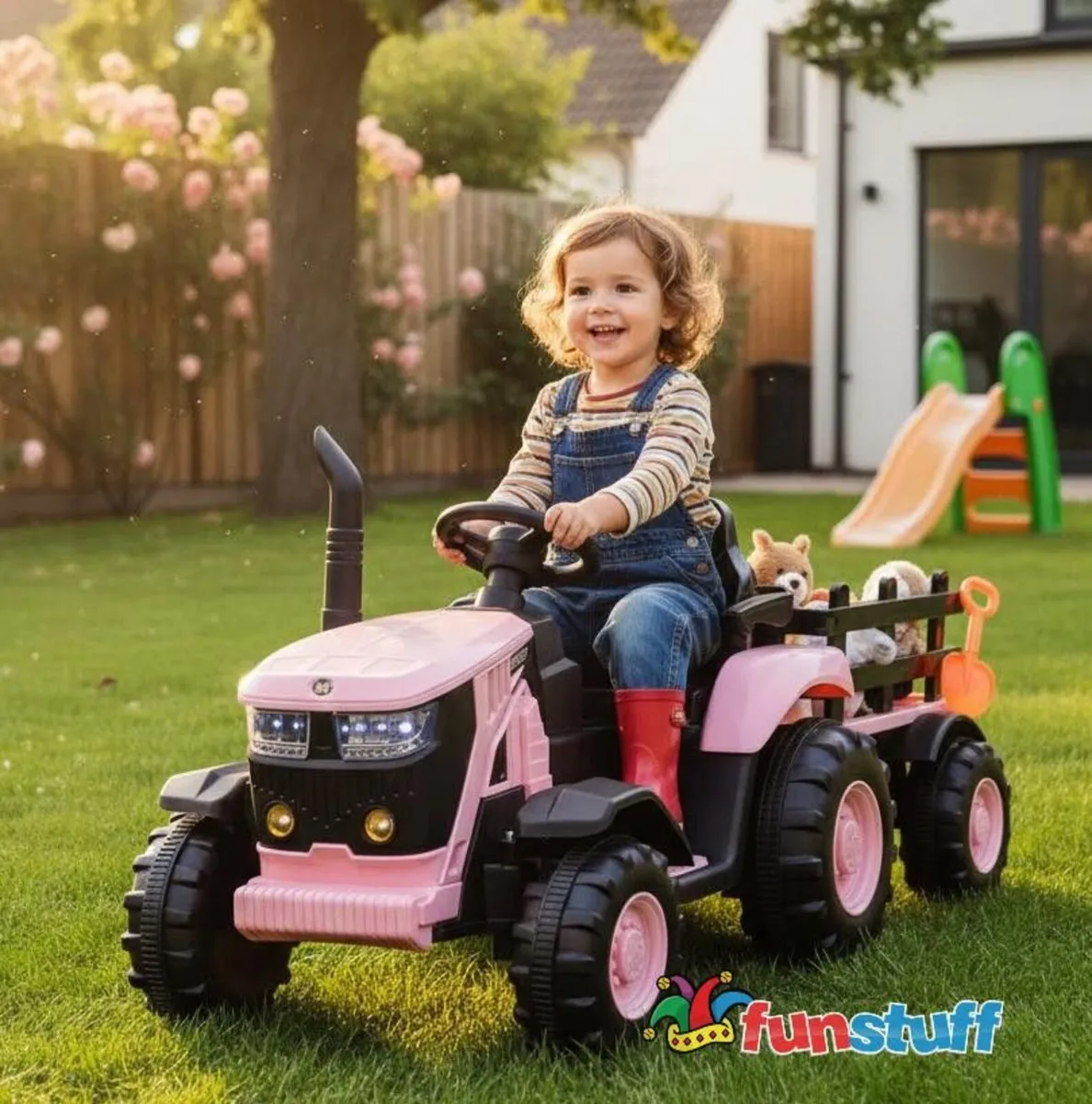 Turbo Harvest 12V Electric Tractor Trailer Pink - Image 1