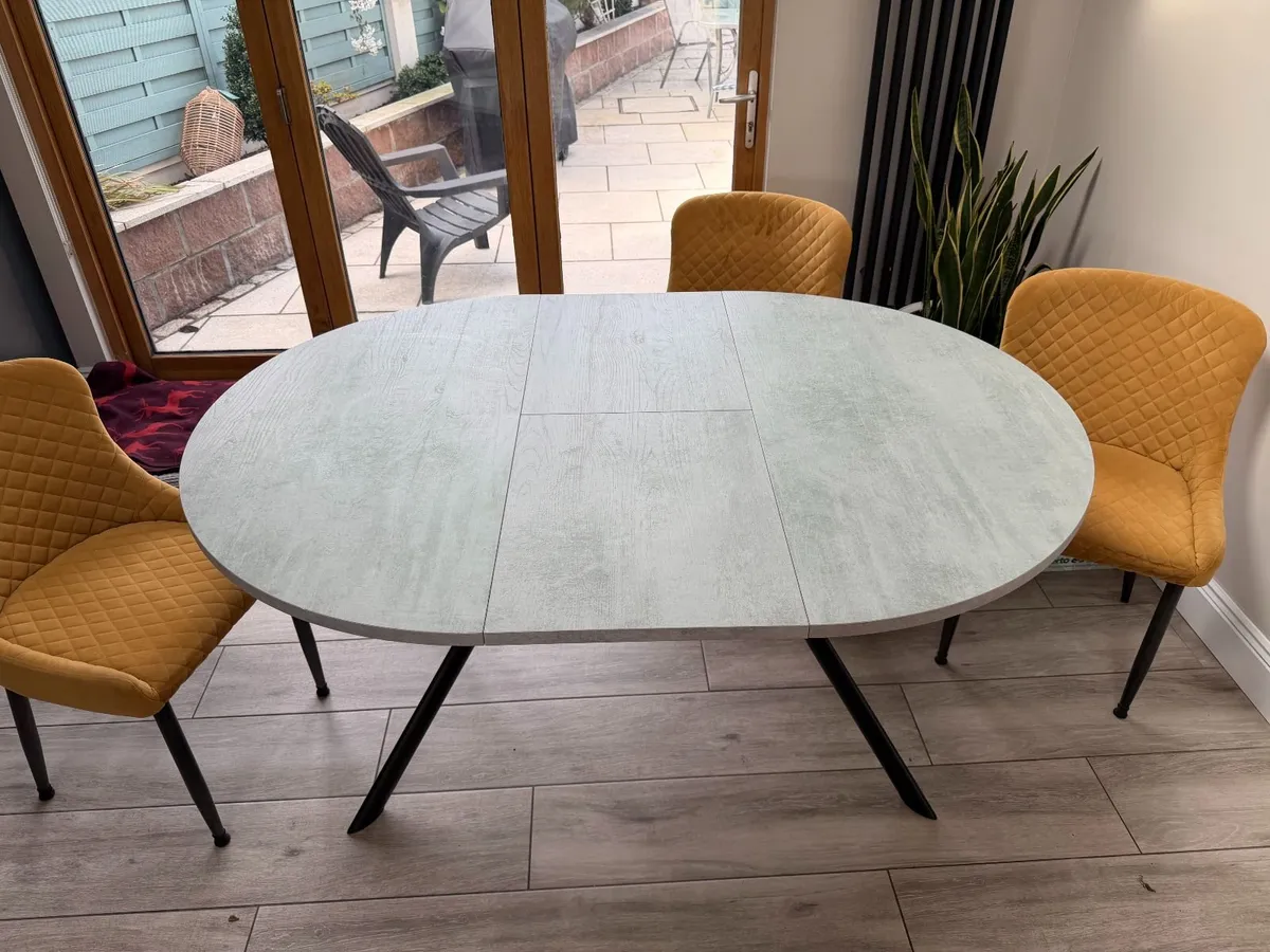 Extendable Grey Dining Table with 4 Mustard Chairs - Image 3