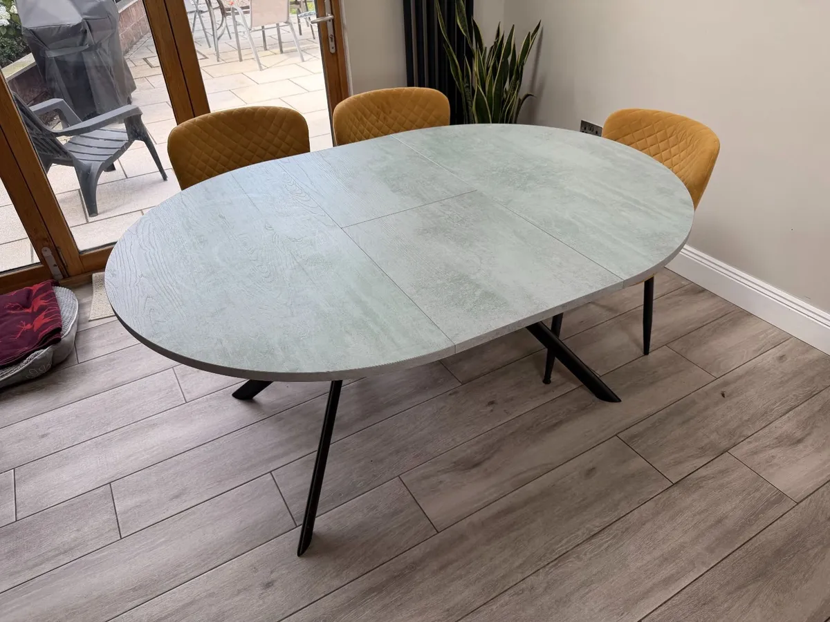 Extendable Grey Dining Table with 4 Mustard Chairs - Image 2