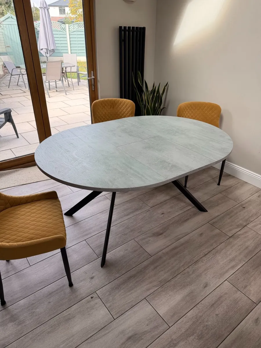 Extendable Grey Dining Table with 4 Mustard Chairs - Image 4