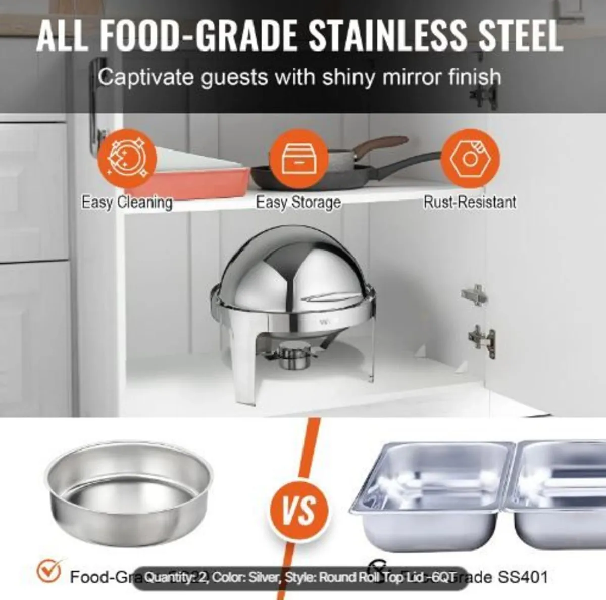Roll Top Chafing Dish Buffet Set, 6 Qt 2 Pack - Image 2