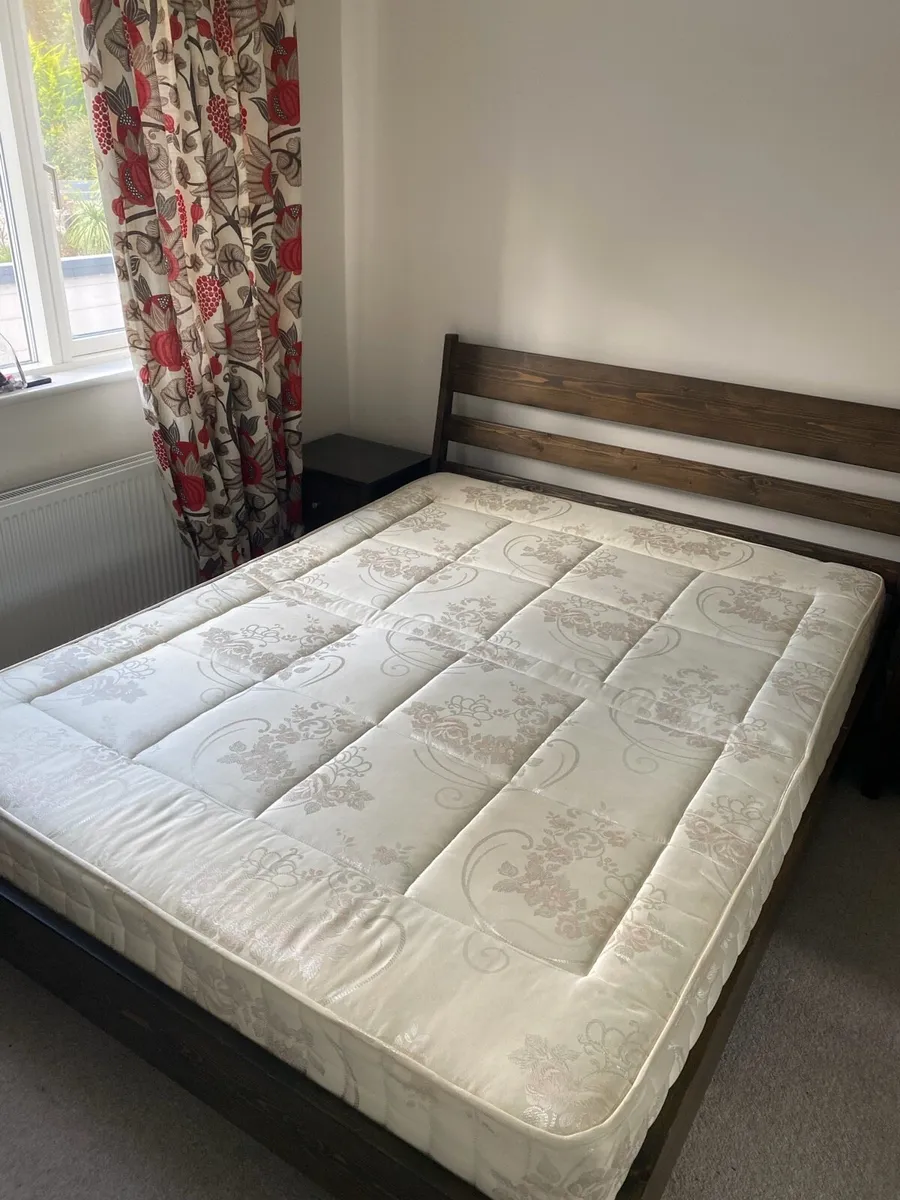 King size wooden bed with mattress and lockers - Image 2