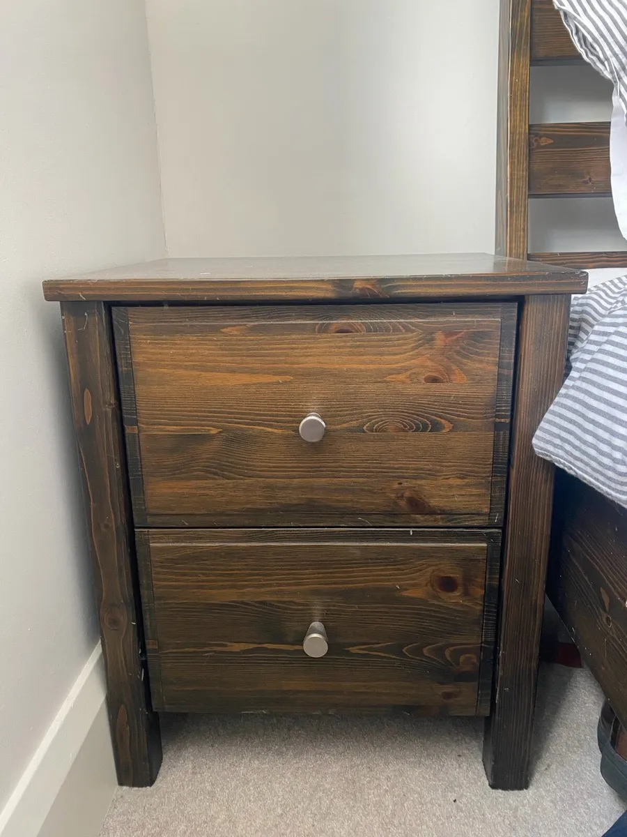 King size wooden bed with mattress and lockers - Image 4