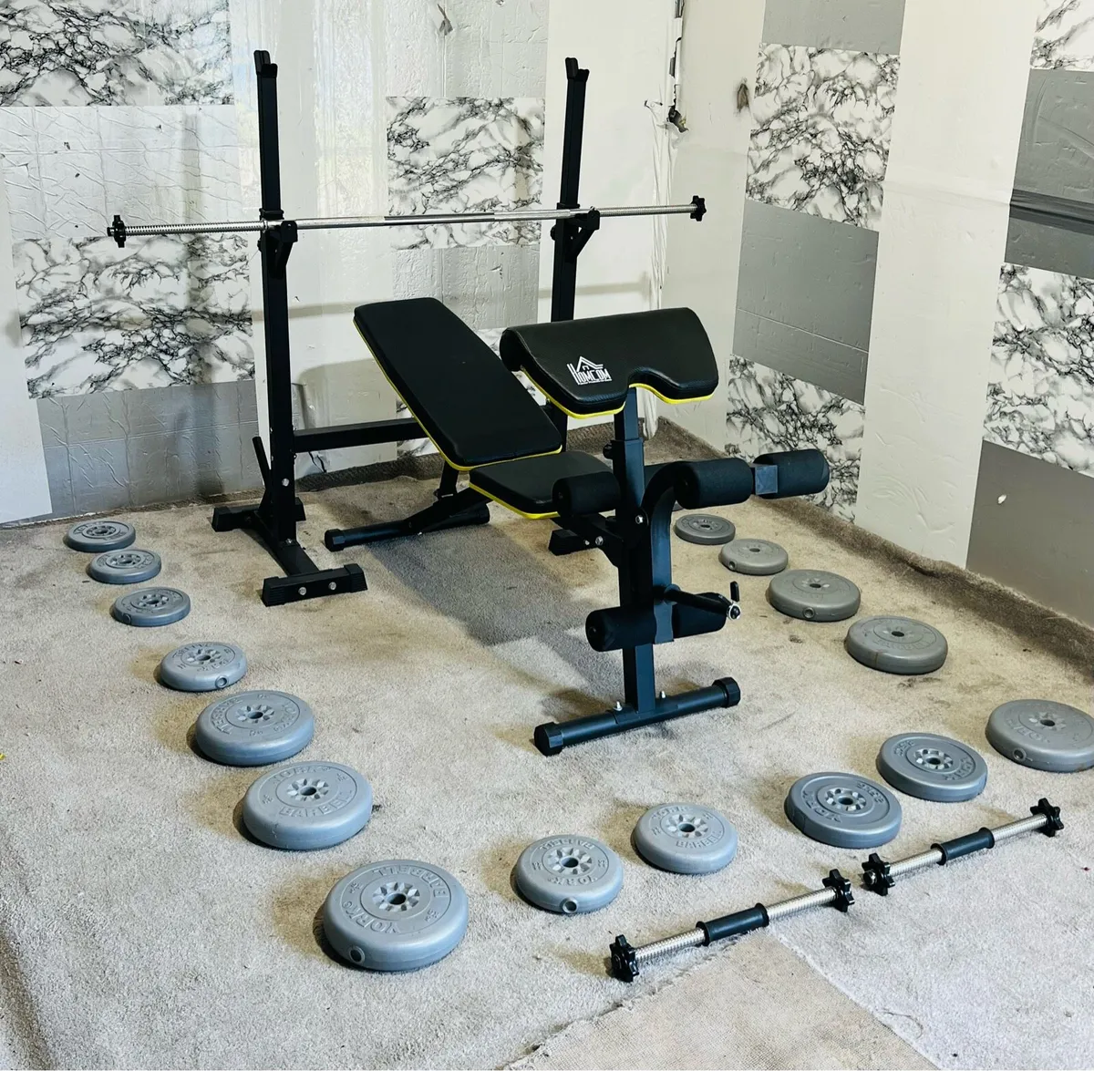 ADJUSTABLE RACK BENCH BARBELL DUMBBELLS WEIGHTS - Image 1