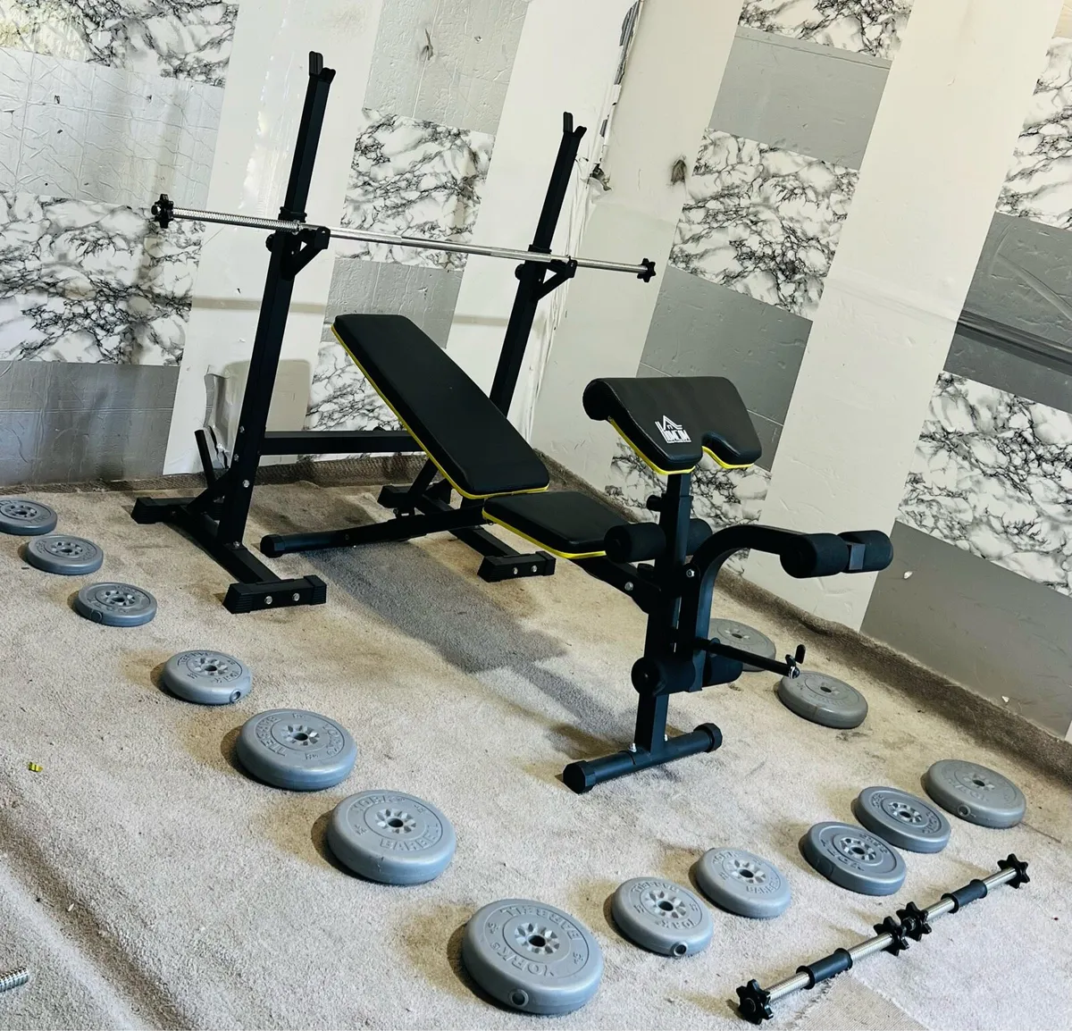 ADJUSTABLE RACK BENCH BARBELL DUMBBELLS WEIGHTS - Image 2