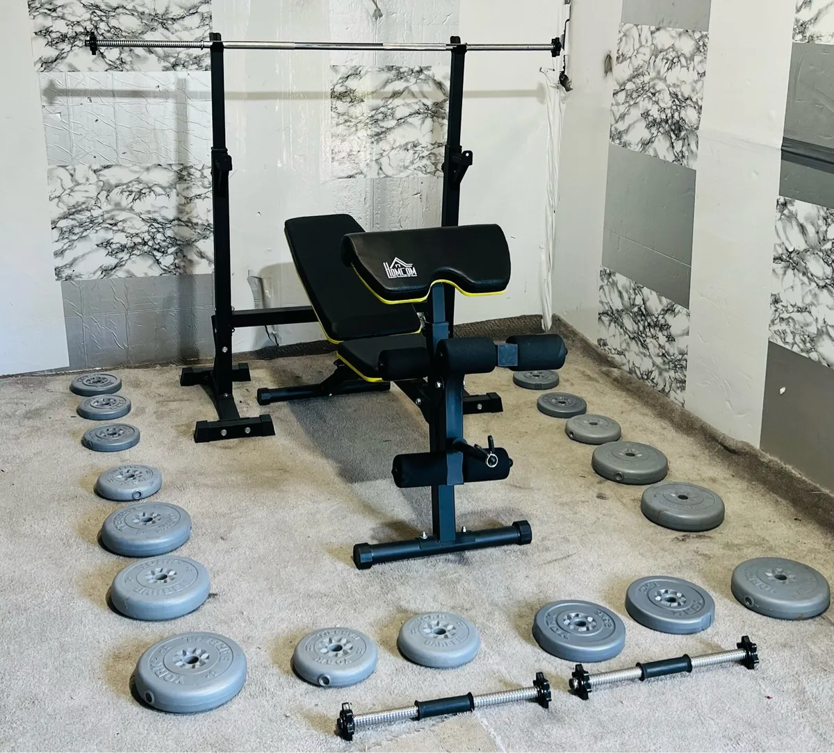ADJUSTABLE RACK BENCH BARBELL DUMBBELLS WEIGHTS - Image 3