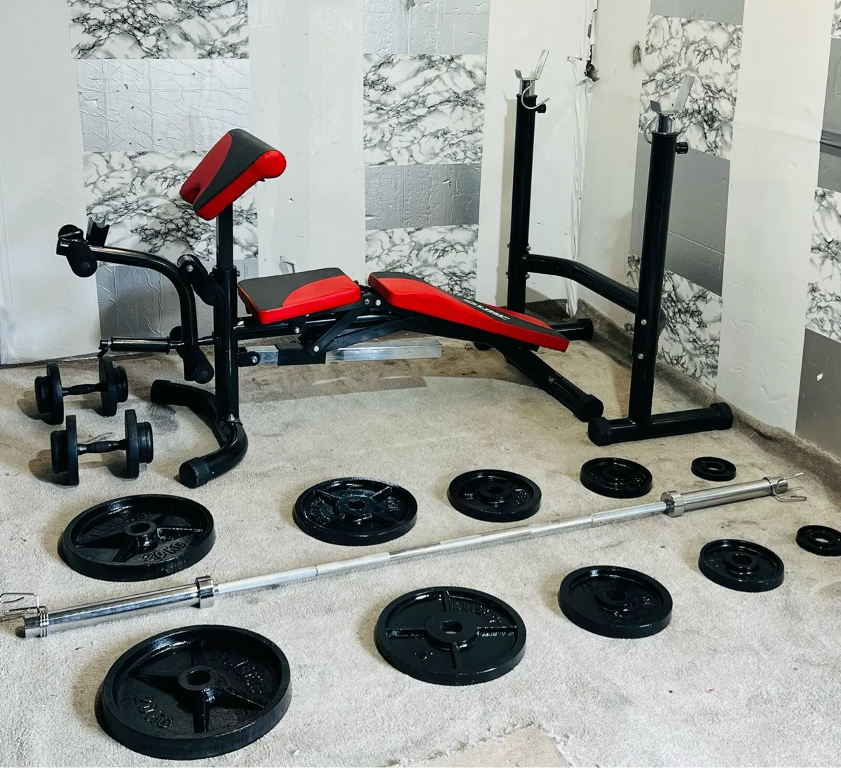 LARGE USF BENCH+RACK OLYMPIC WEIGHTS BAR DUMBBELLS - Image 2