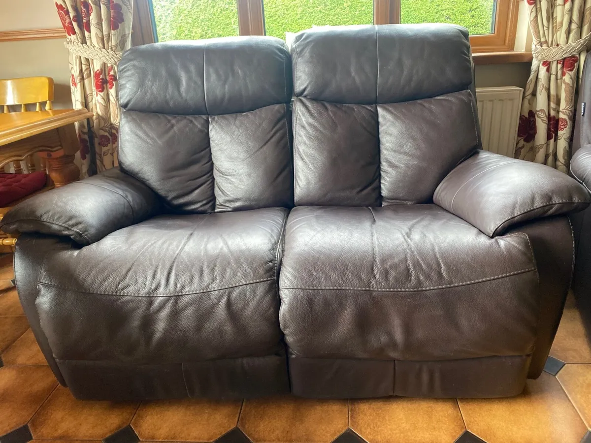 Brown Leather Recliner Suite - Sofa and Armchairs - Image 2