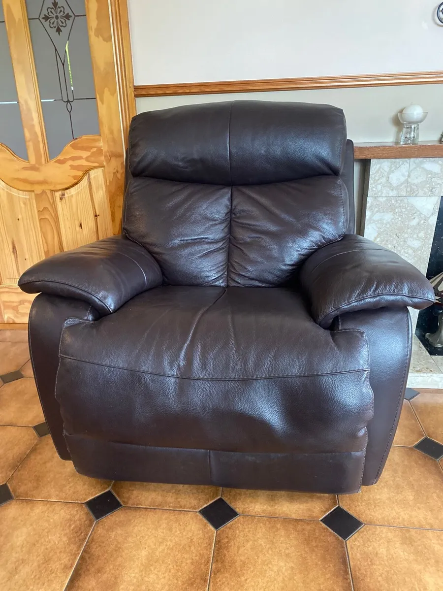 Brown Leather Recliner Suite - Sofa and Armchairs - Image 3