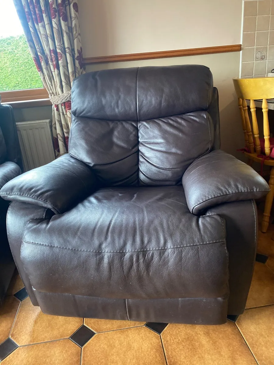 Brown Leather Recliner Suite - Sofa and Armchairs - Image 4