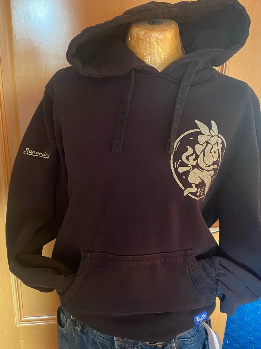 Superdry black hoodie w/ design - Size M - Image 1