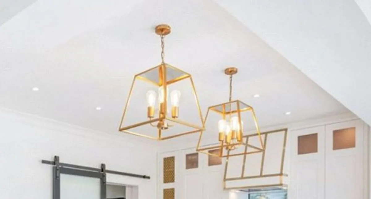 Pair of Dar Lighting Natural Brass Lantern Pendant - Image 2