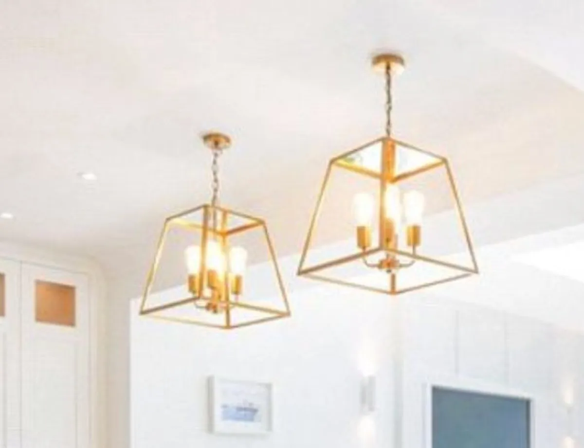 Pair of Dar Lighting Natural Brass Lantern Pendant - Image 1