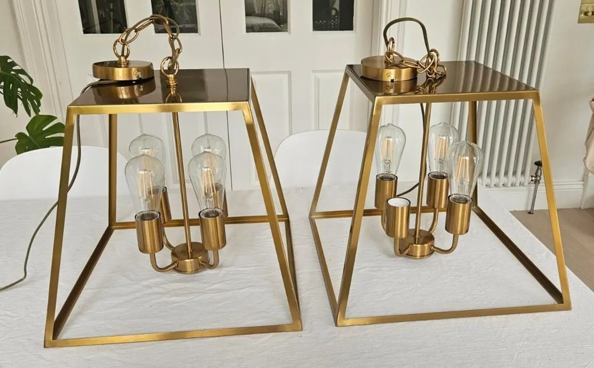 Pair of Dar Lighting Natural Brass Lantern Pendant - Image 4