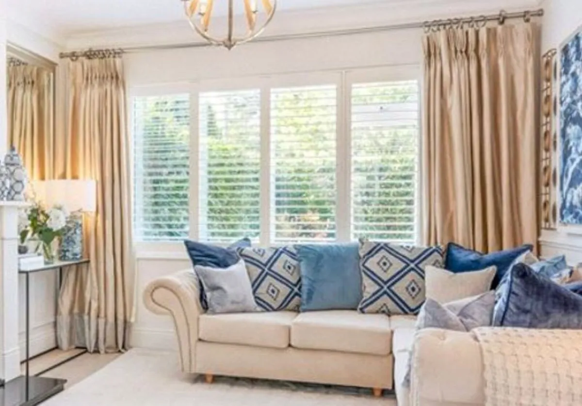 Pair of Bespoke Champagne Pinch Pleat Curtains - Image 1