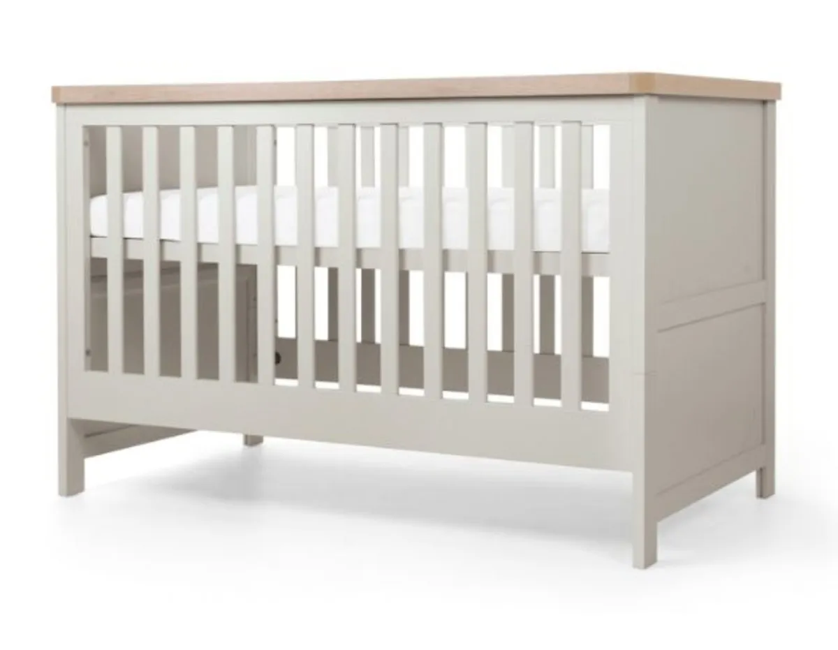 Mamas & Papas Cot Bed & matress in Grey & Oak - Image 2