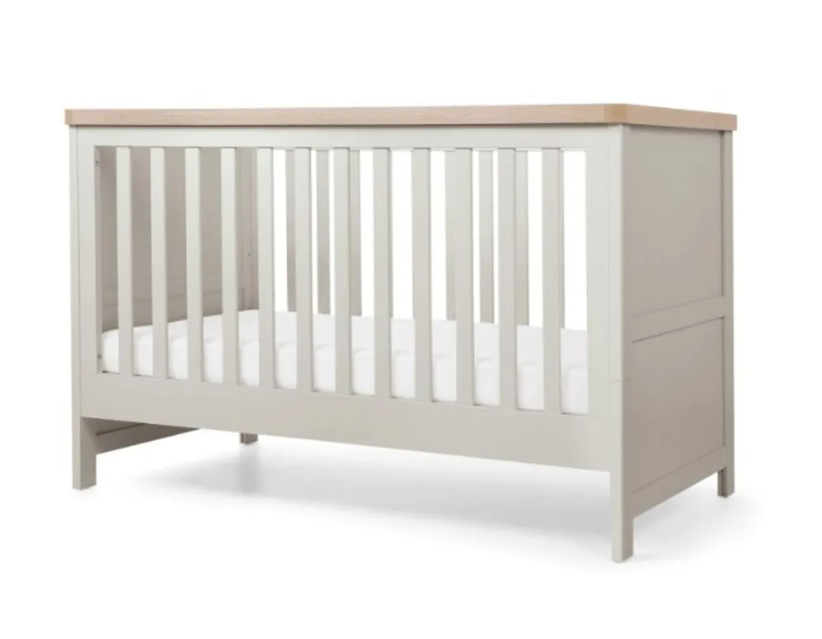 Mamas & Papas Cot Bed & matress in Grey & Oak - Image 3