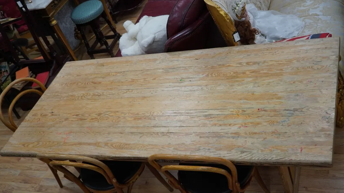 Vintage Pine Trestle Dining Table - Image 3