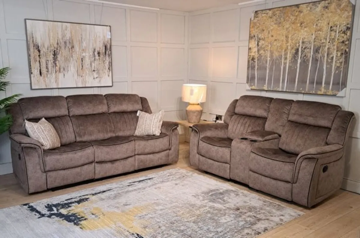 Gresham Beige & Grey Micro Fabric Recliner Sofa - Image 4
