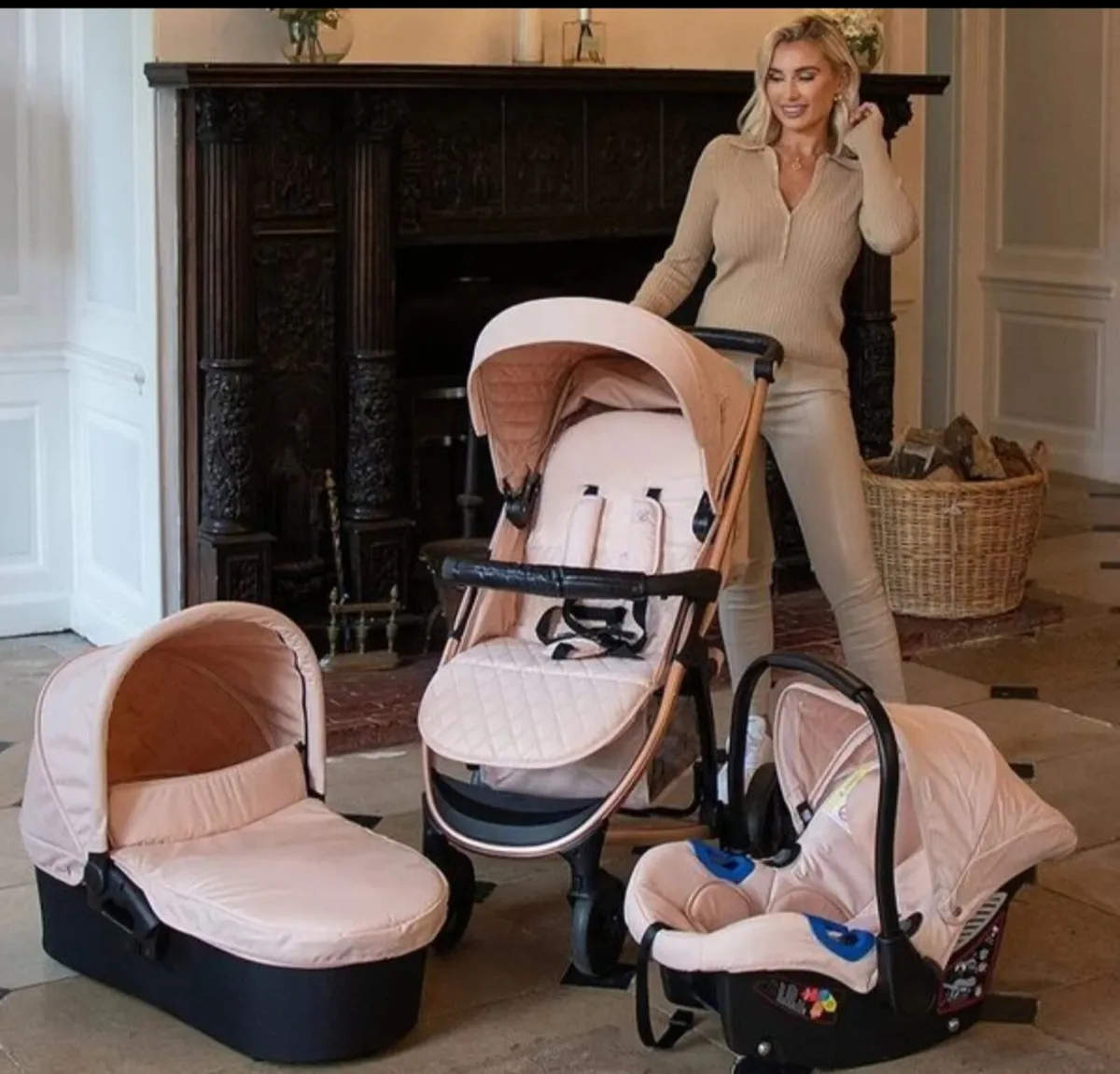 Mybabiie 3 in 1 travel system in gold pink - Image 1