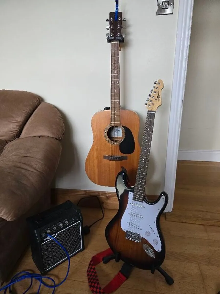 Sigma DMST Acoustic + Gear4music Electric Guitar Bundle | Amp, Strap, Cable & New Strings - Image 1