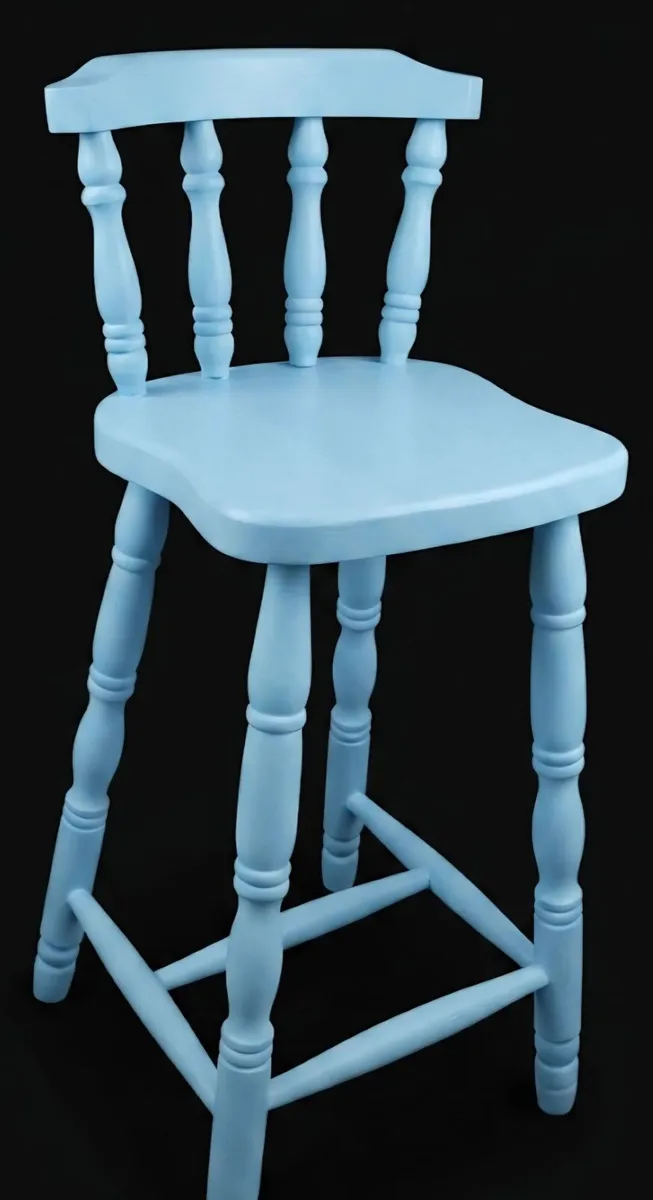 Stunning Pair of Handcrafted Blue Wooden Bar Stool - Image 1