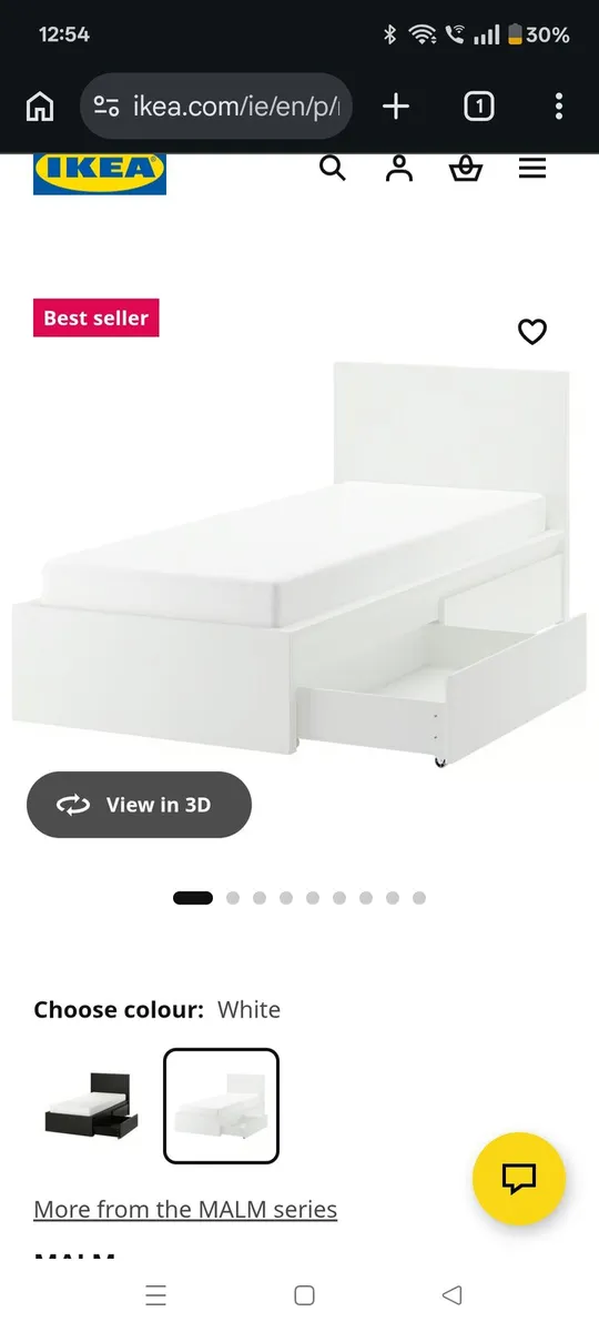 Single bed frame Malm white with 2 drawers - Image 1