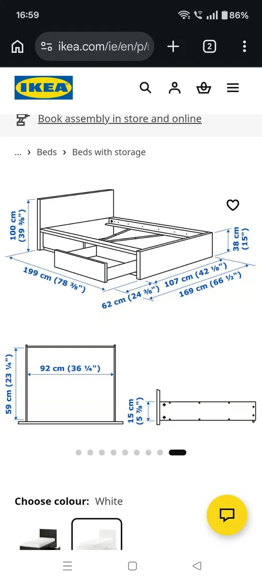 Single bed frame Malm white with 2 drawers - Image 2