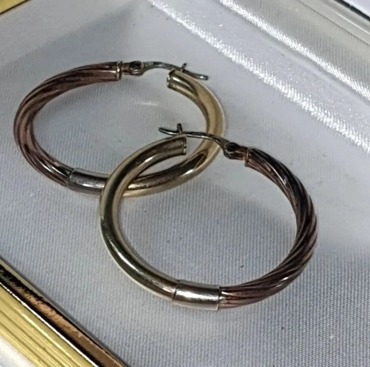 Vintage 14k Gold Duo Pattern Hoops - Image 1