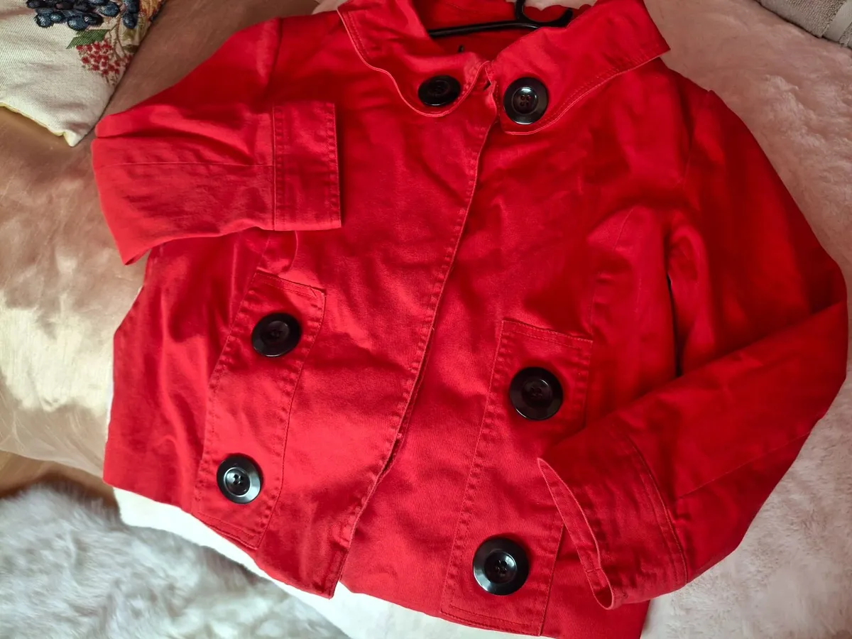 Gorgeous Red Cotton Denim Jacket – Size 12 - Image 1