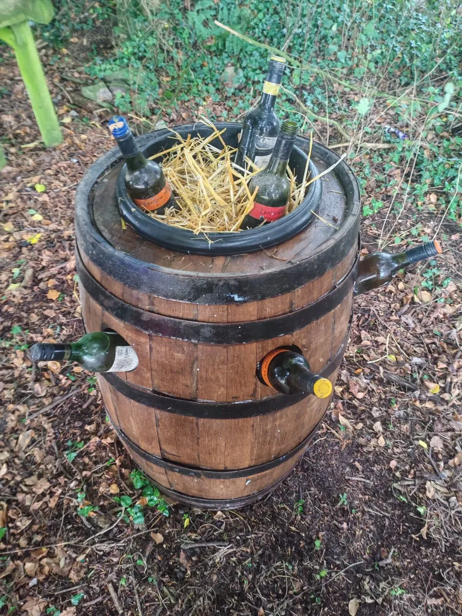 Whiskey barrel wine display - Image 1