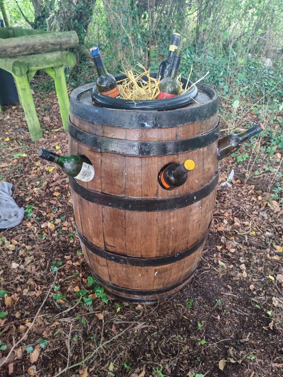 Whiskey barrel wine display - Image 2
