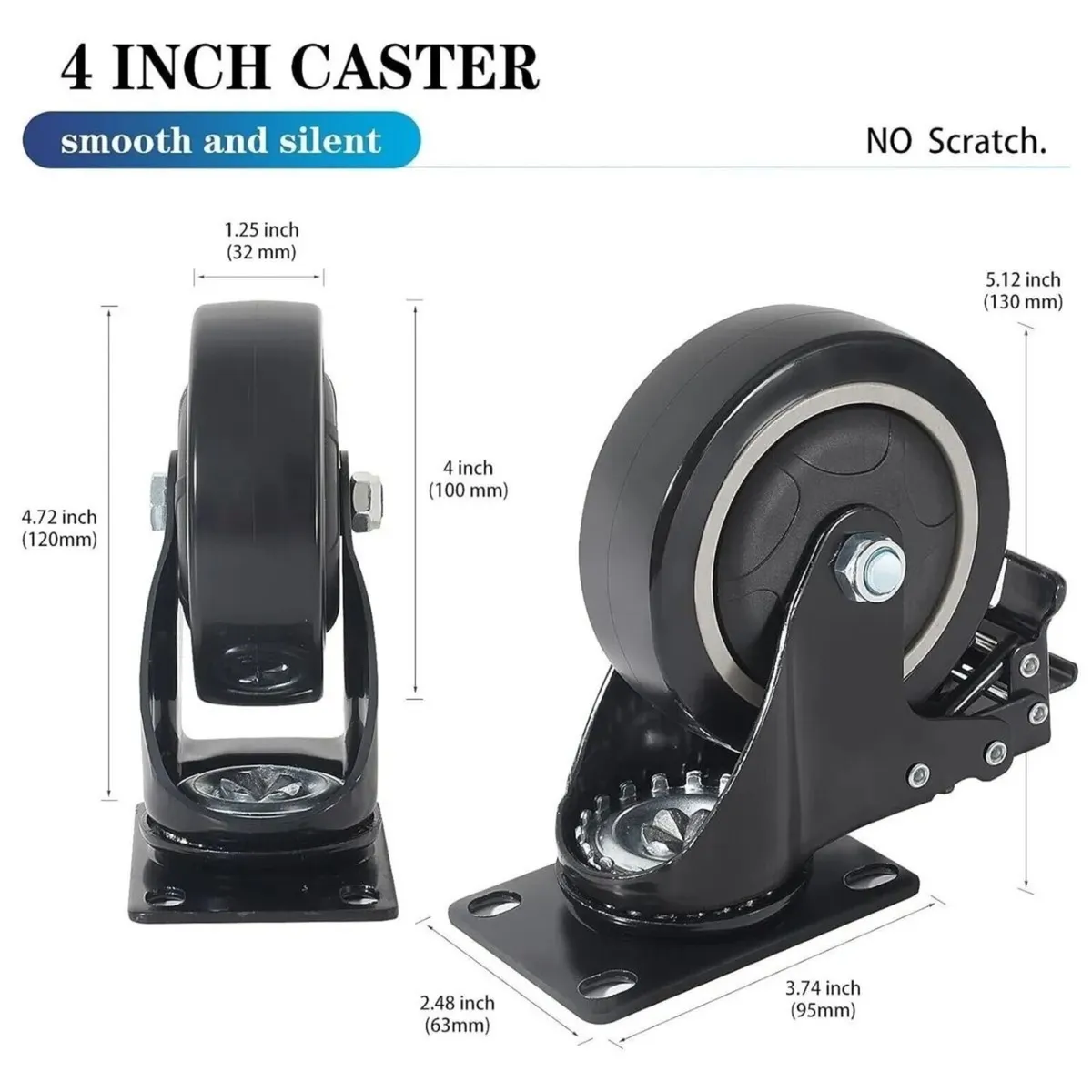 Castor Wheels 100mm PU Swivel 600KG - Image 1