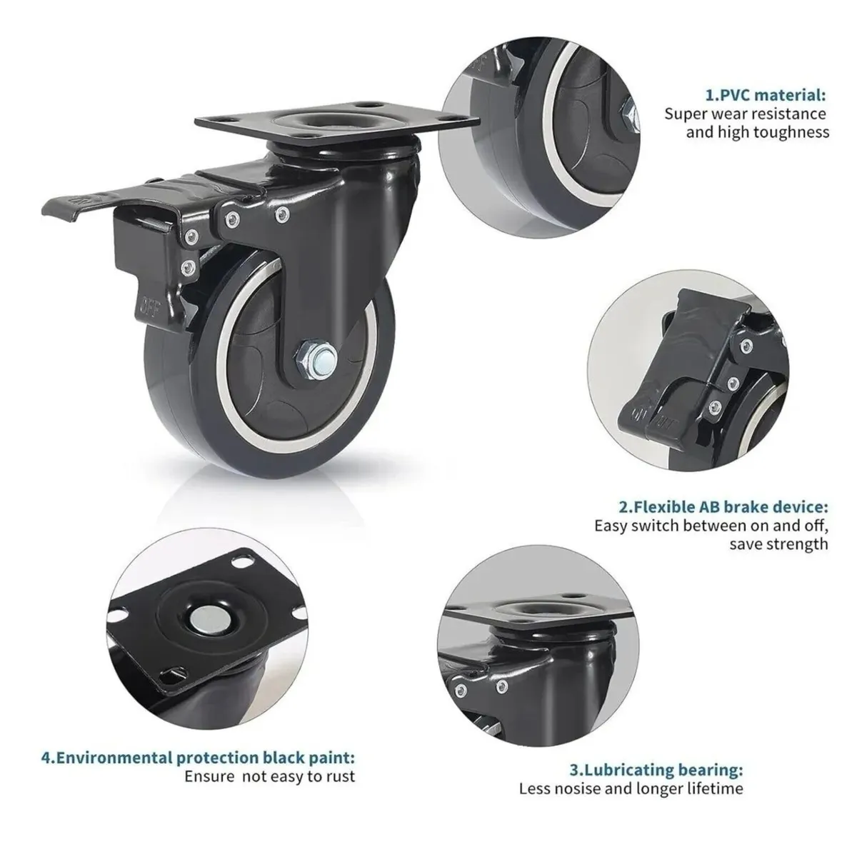 Castor Wheels 100mm PU Swivel 600KG - Image 4