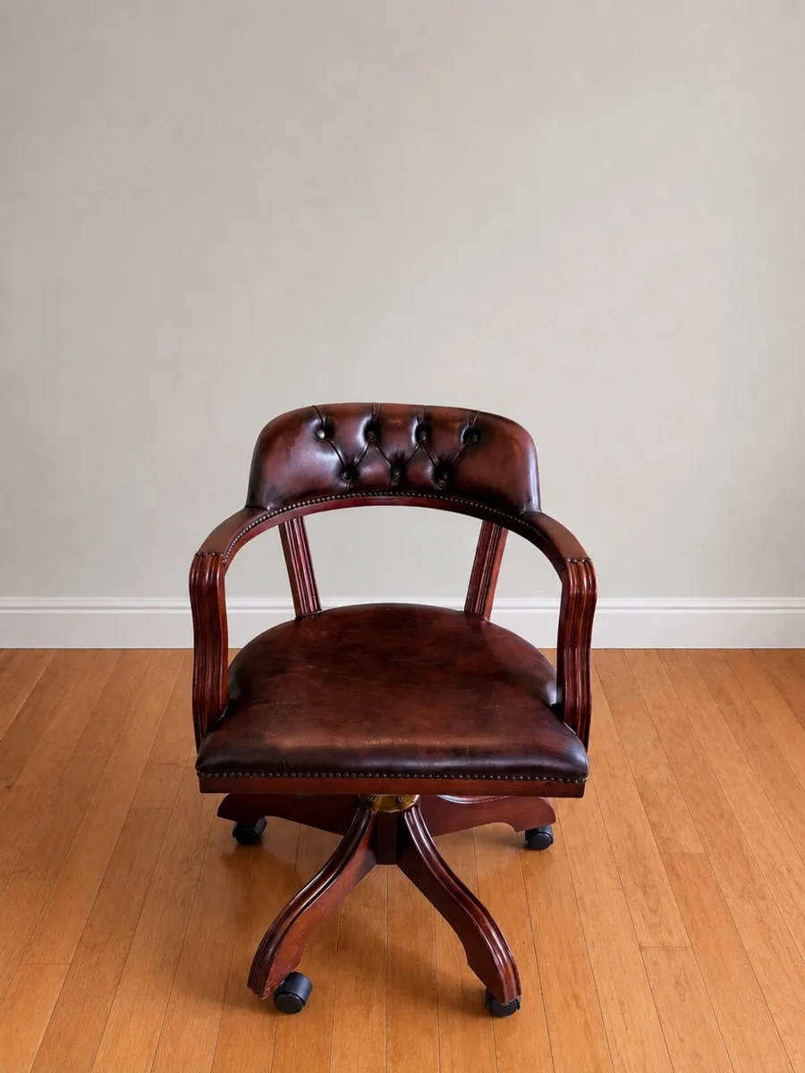 Vintage Chesterfield Captain Chair Brown Leather - Image 1