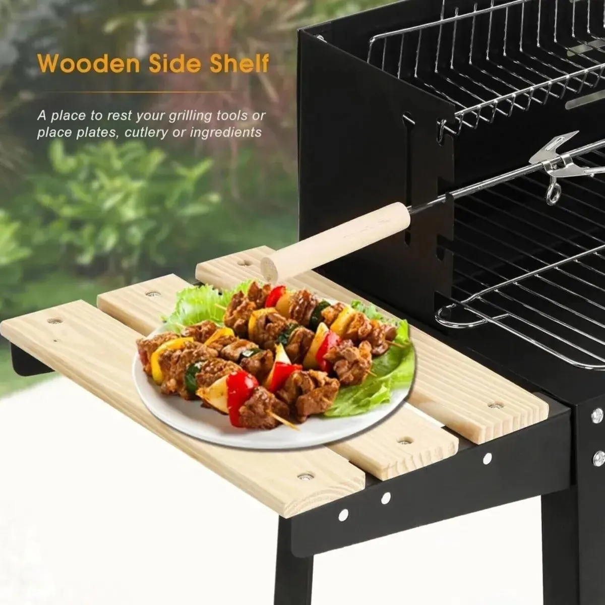 Charcoal BBQ Grill with Side Shelves - Image 2