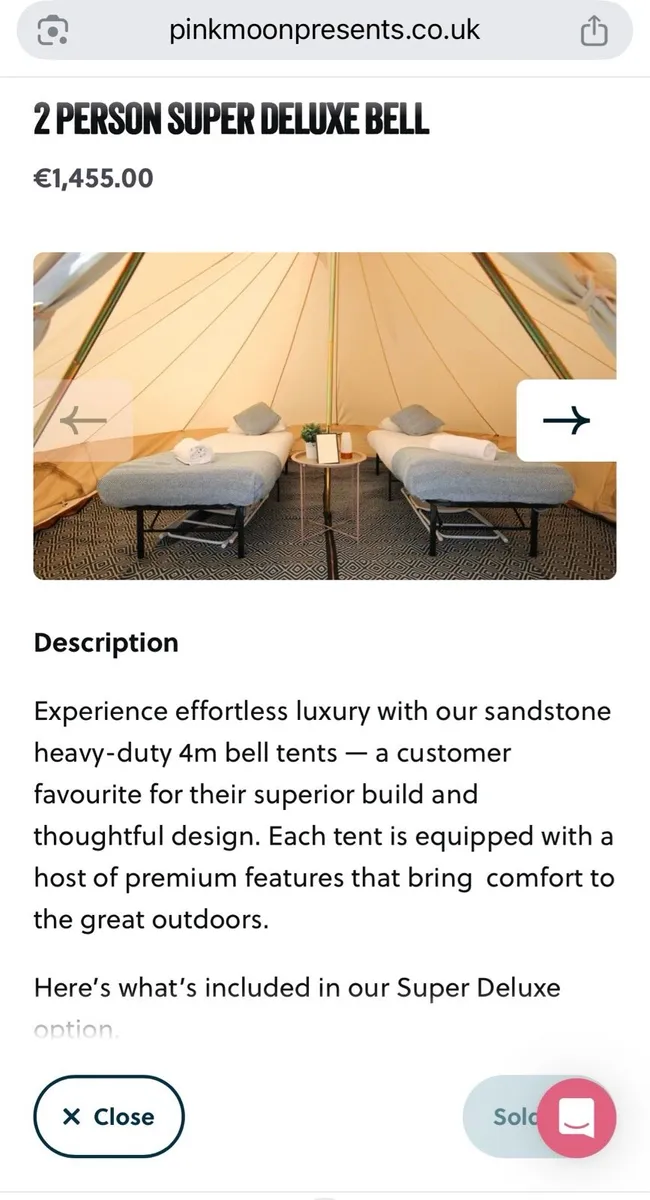 2 person super deluxe bell tent in Pink Moon - Image 1