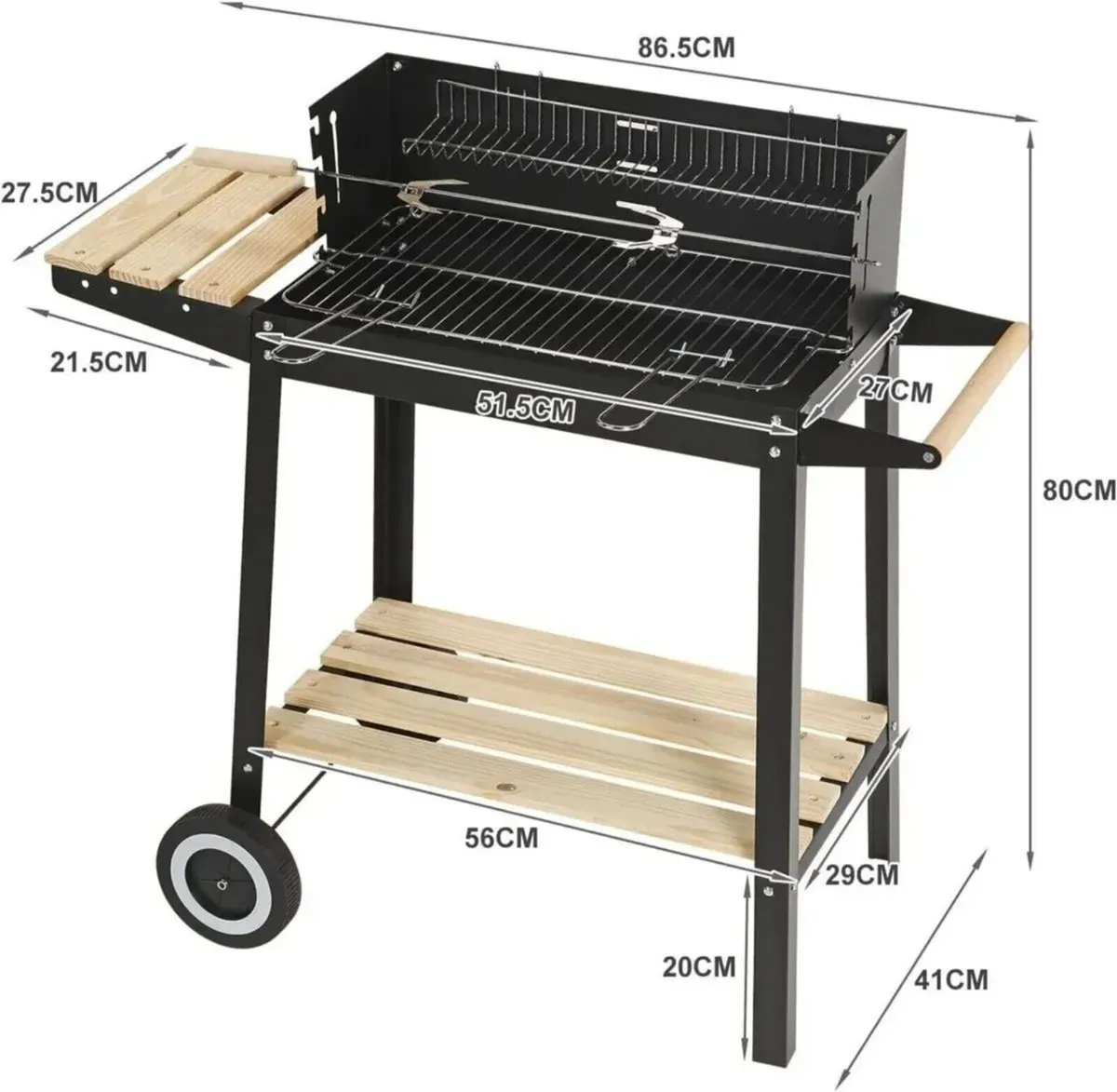 Charcoal BBQ Grill with Side Shelves - Image 1