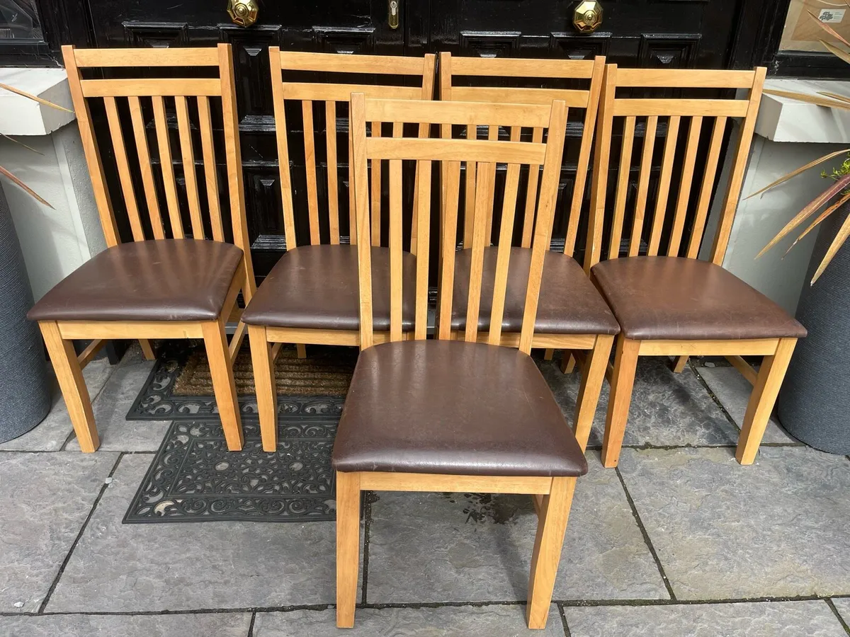 5 x Lovely Sturdy Leather Kitchen Dining Chairs - Image 1