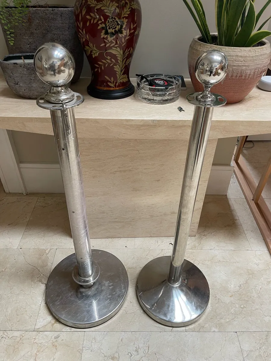 2 x Stainless Steel Queue Barrier Posts - Poles
