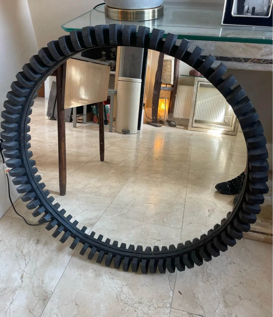 Ex Homesense - Black Circular Wooden Framed Mirror