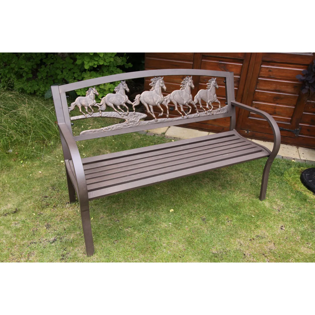 Cast iron bench with horses